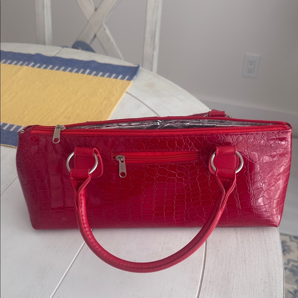 Red Croc-Embossed Women's Handbag